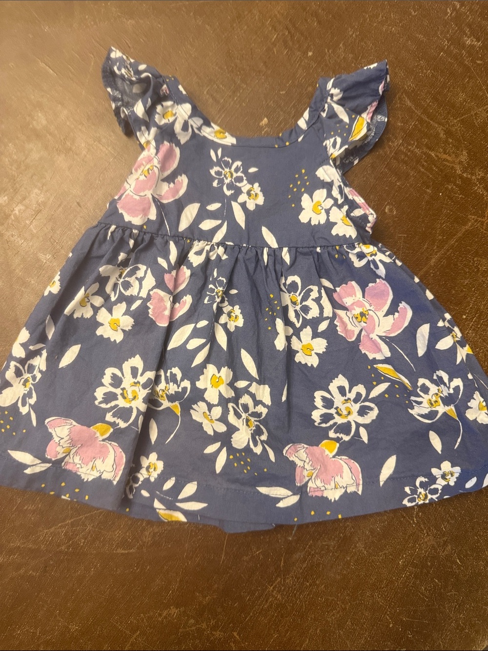 Carter's Navy Blue Floral Flutter-Sleeve Dress with Pink Accents